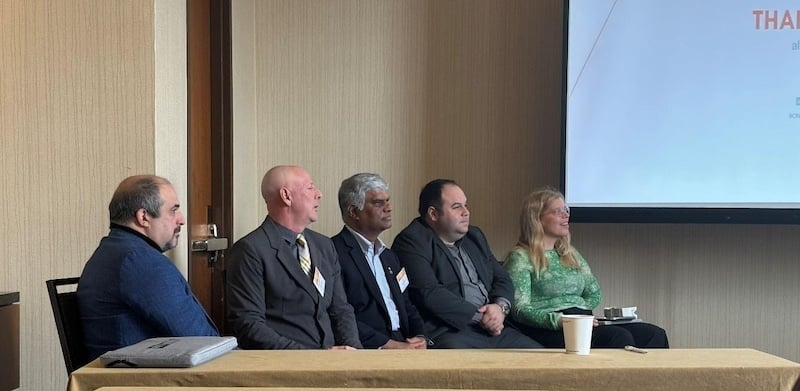 RFID panel members (left to right) Nuno Borges Carvalho, John McVay, C.J. Reddy, Eduardo Rojas, and Jasmin Grosinger discussed the potential for RFID to be used in digital twins and discussed a range of applications from infrastructure monitoring to predictive maintenance. 