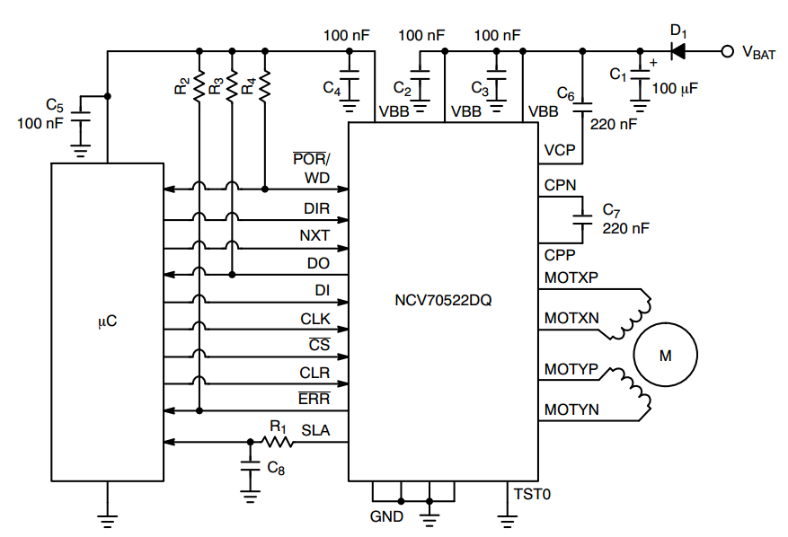 Schematic for driving a stepper motor adaptive front lighting systems applications