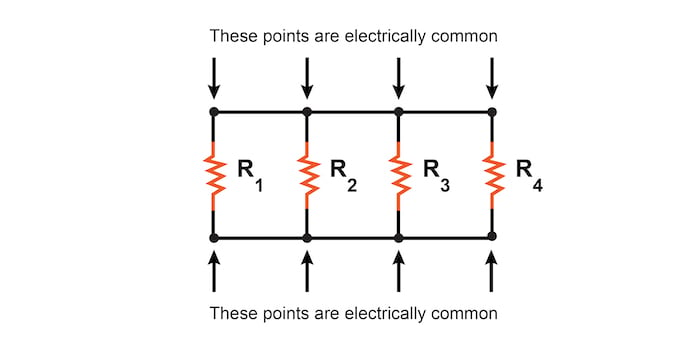 An example of a parallel connection of resistors.