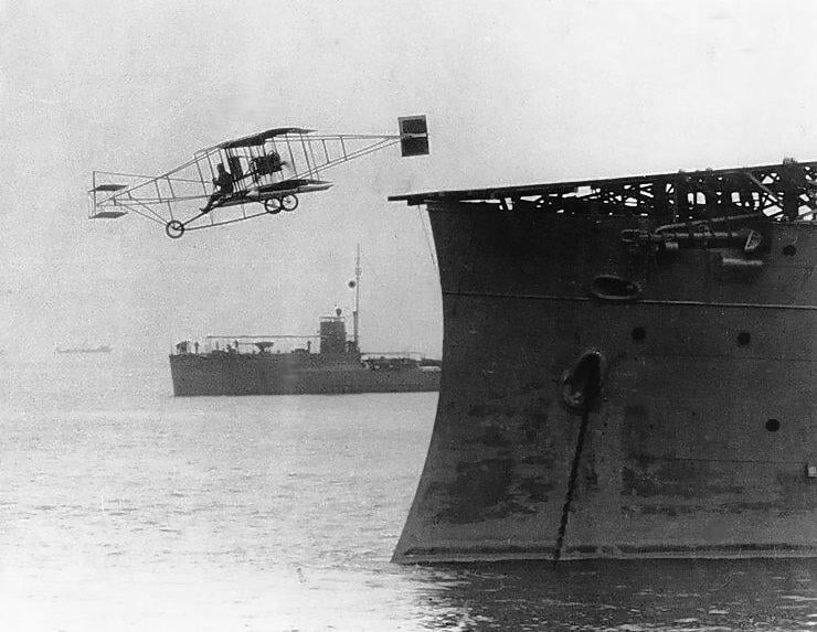 Glenn Curtiss demonstrates first ship-born takeoff