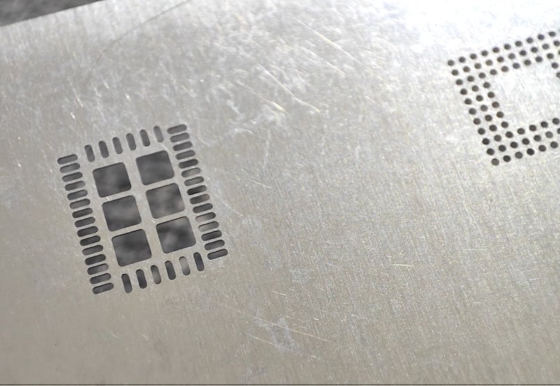 A portion of a stencil for applying solder paste
