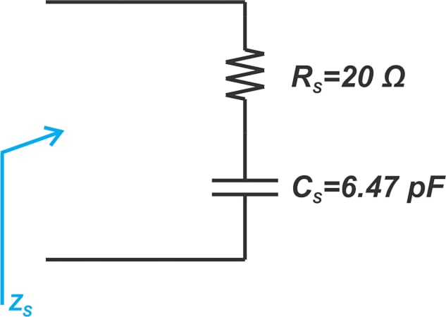 Equivalent series circuit with RS = 20 Ω and CS = 6.47 pF.