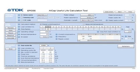 TDK AlCap Useful Life Calculation Tool