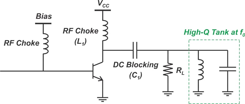 Circuit diagram of a single-transistor Class B amplifier.