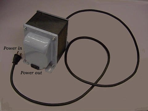 Isolation transformer isolates power out from the power line.