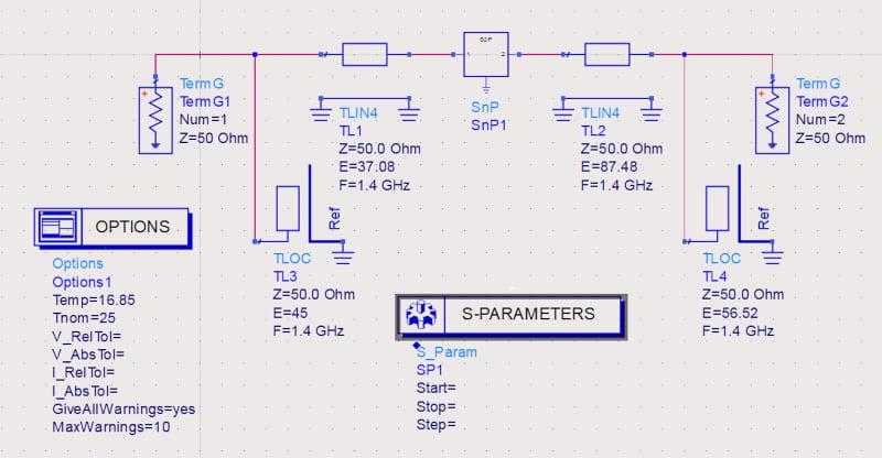 Pathwave ADS schematic of an example LNA.
