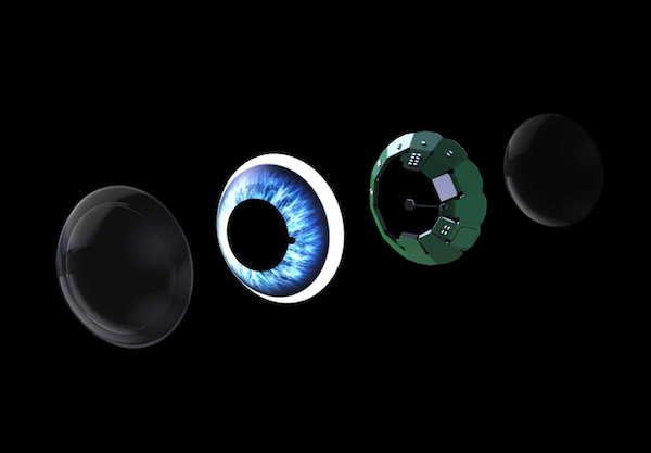 An exploded rendering of Mojo Vision’s smart contact lens.