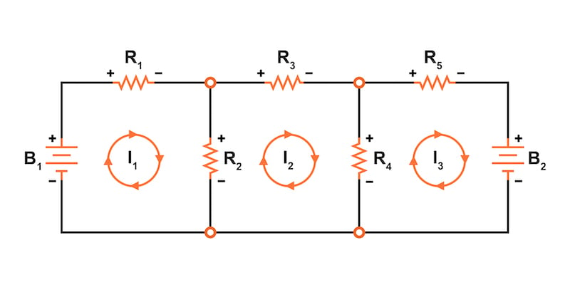 A multi loop circuit is shown below. Find the currents I_1,I_2,I_3